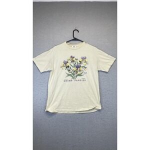 Chimp Pansies Shirt Mens Medium Cream Graphic Novelty Humor Alstyle Cotton Funny